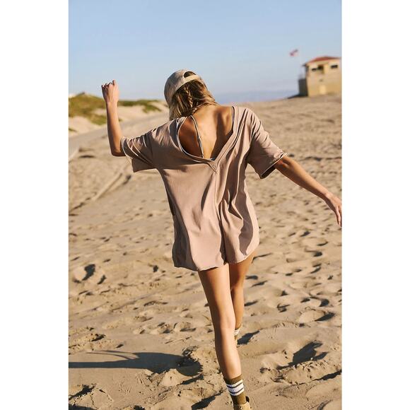 NWOT Free People Movement Tan Mocha Latte Hot Shot Tee Romper Size Small - Picture 4 of 11